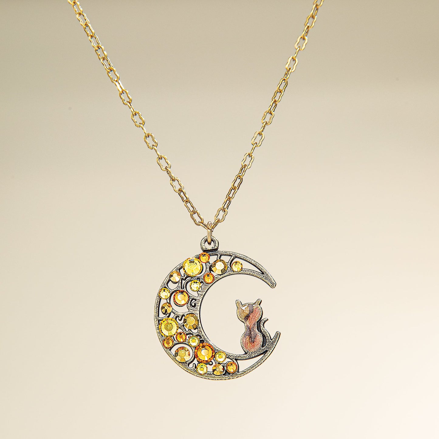 Harvest Moon Cat Silhouette Necklace