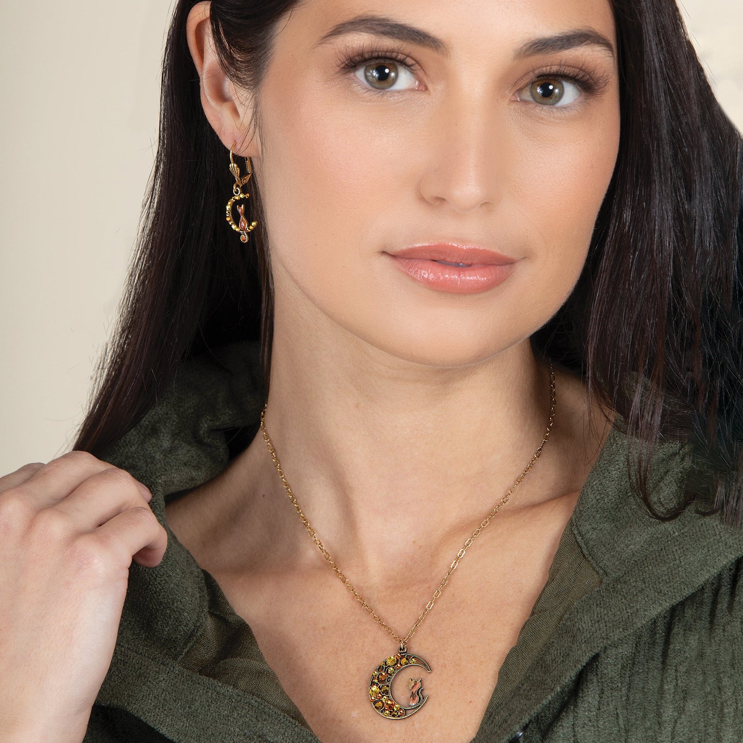Harvest Moon Cat Silhouette Necklace