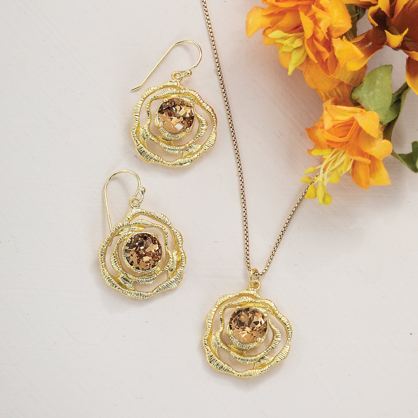 Golden Crystal Pendant Necklace