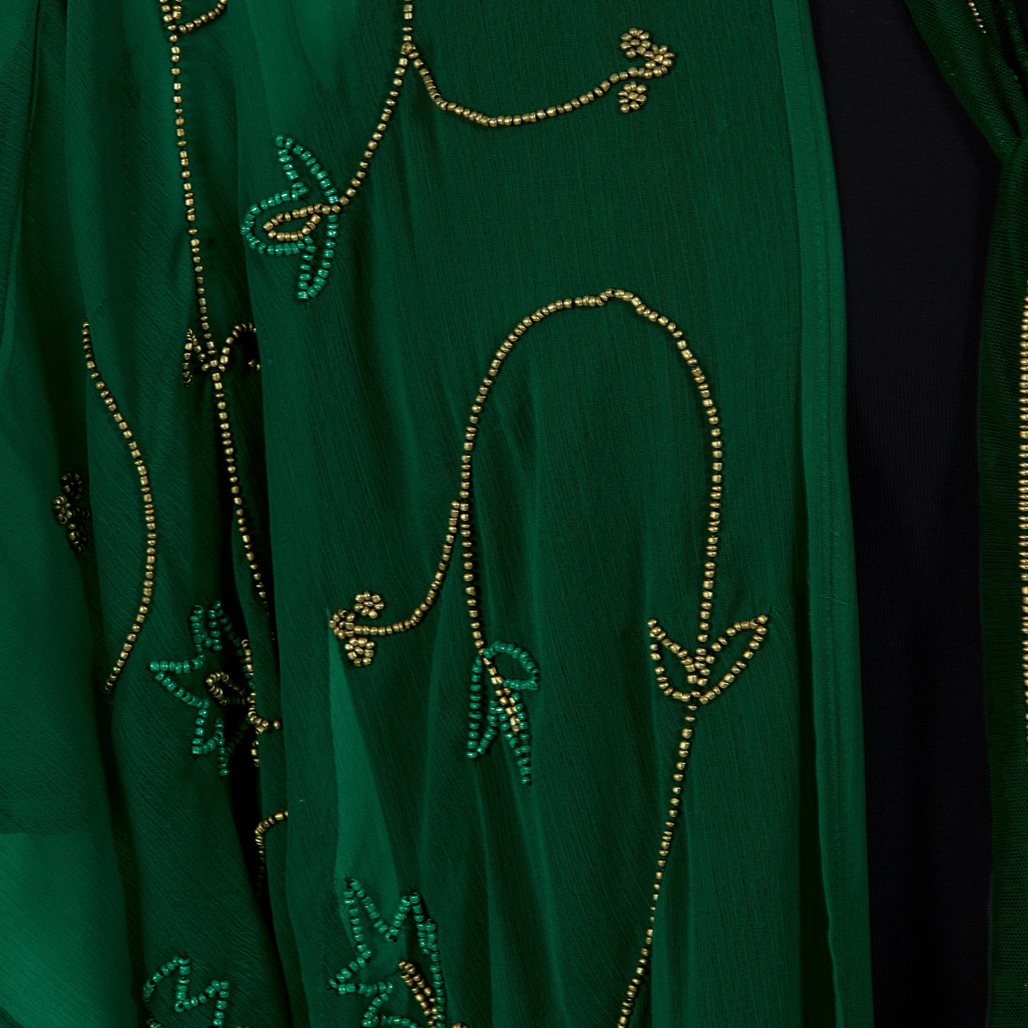 Hand-Beaded Sheer Emerald Kimono (Preorder)