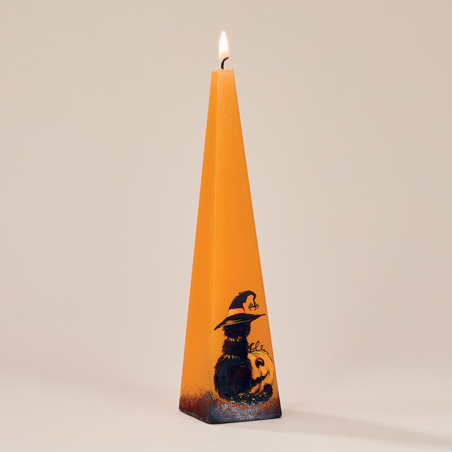 Hand-Painted Witchy Cat & Pumpkin Candle
