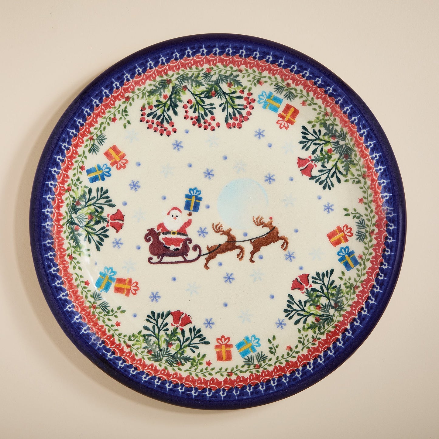 Polish Pottery Dashing All The Way Dinner Plate (Preorder)