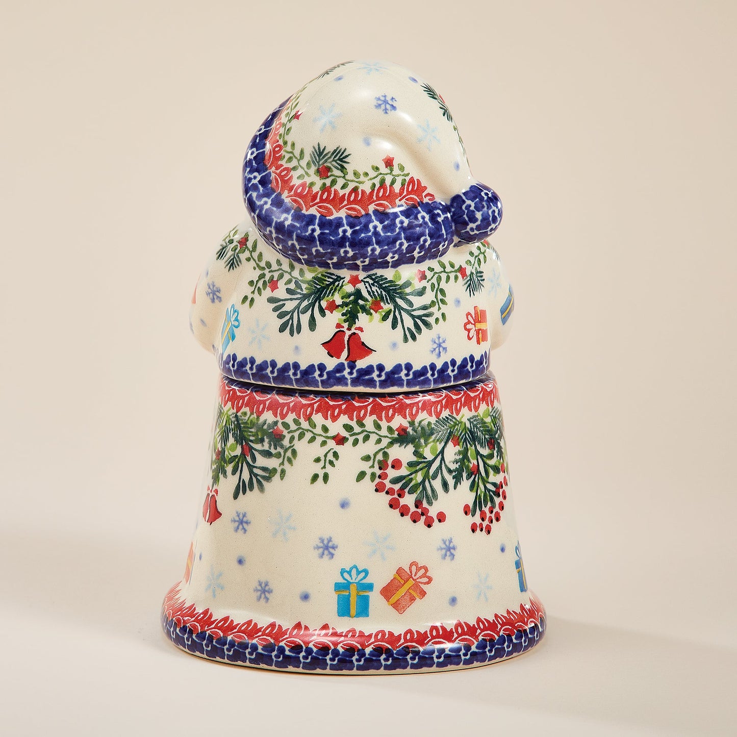 Polish Pottery Dashing All The Way Santa Cookie Jar (Preorder)