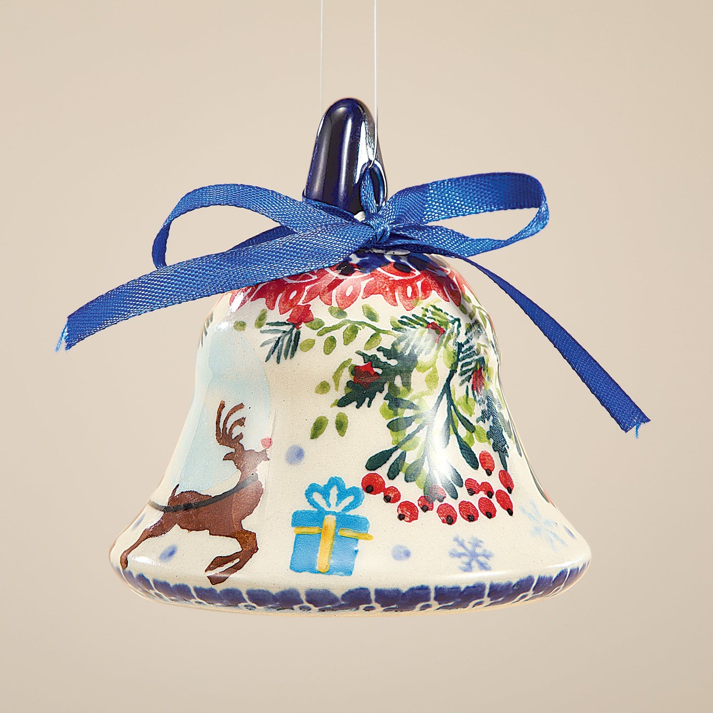 Polish Pottery Dashing All The Way Bell Ornament (Preorder)