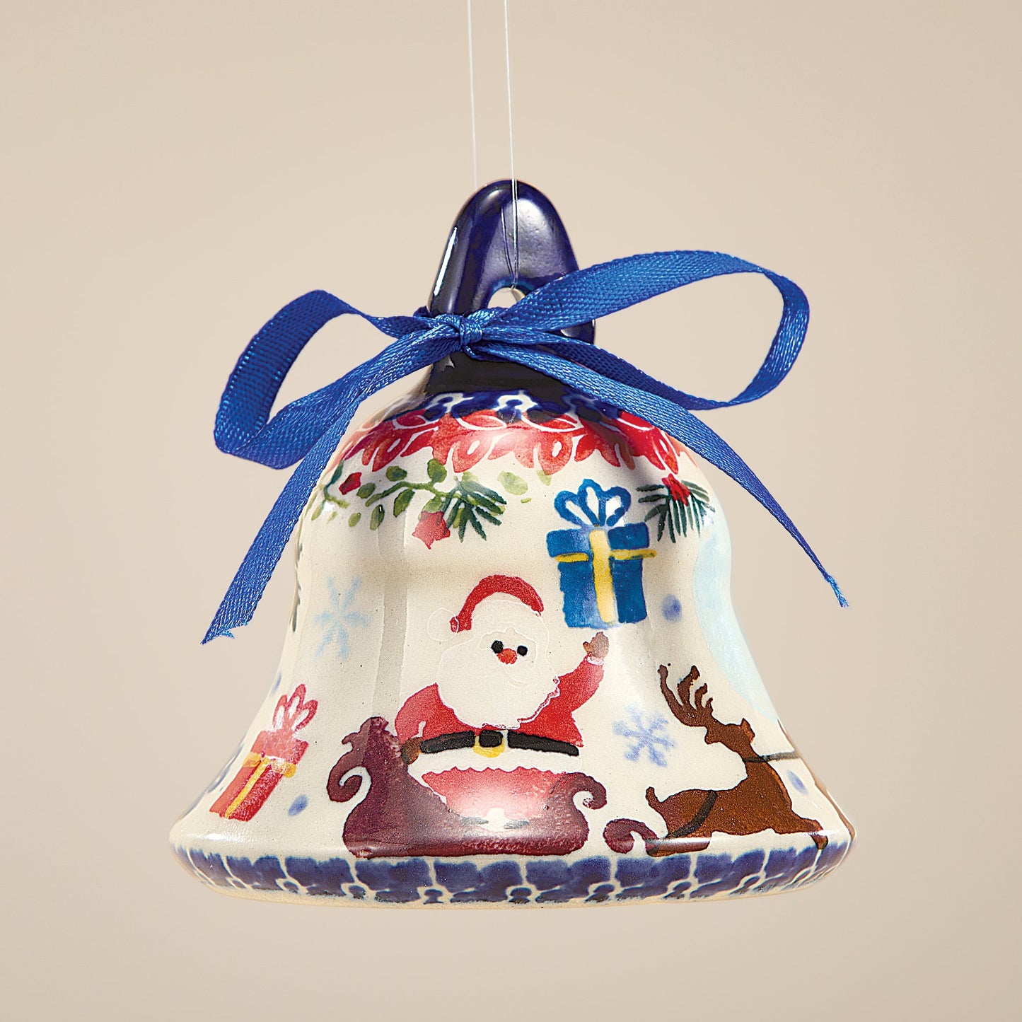 Polish Pottery Dashing All The Way Bell Ornament (Preorder)