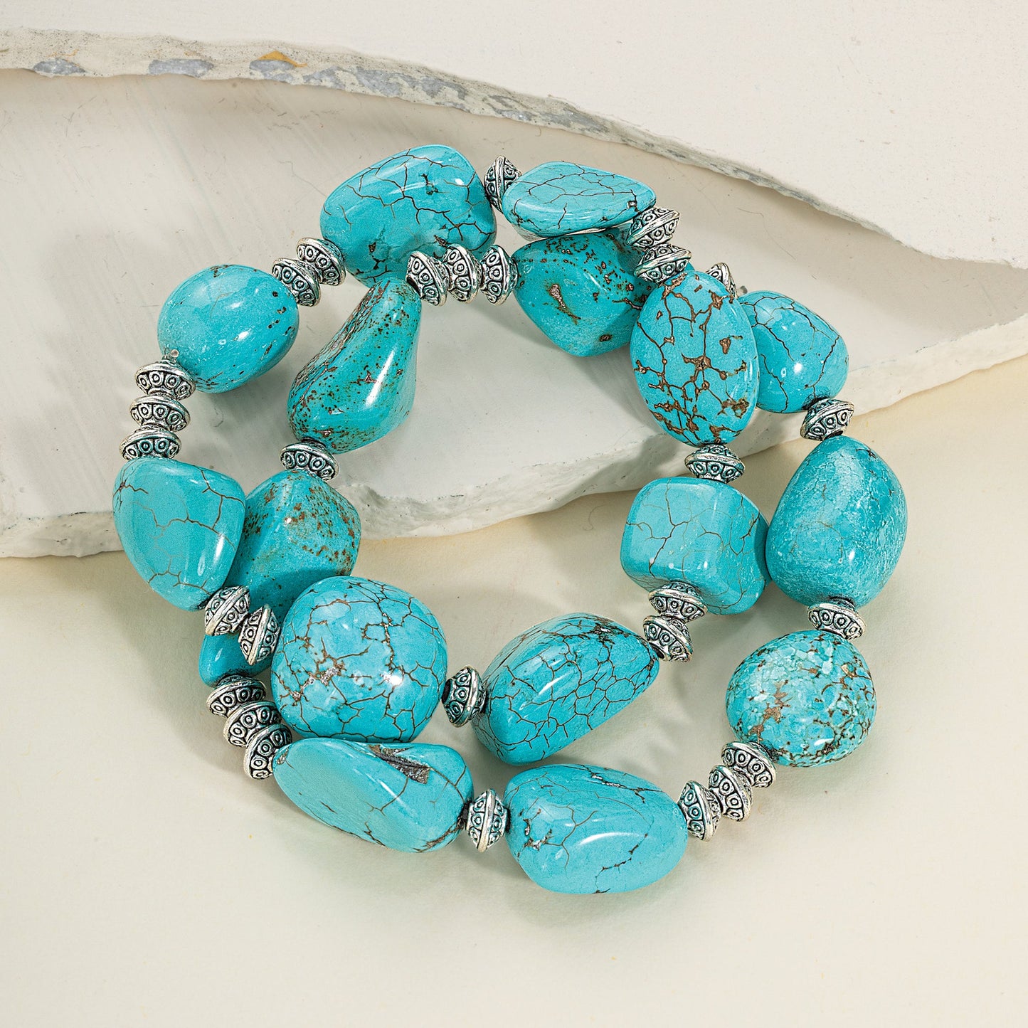 Magnesite Turquoise Stretch Bracelets Set of 2