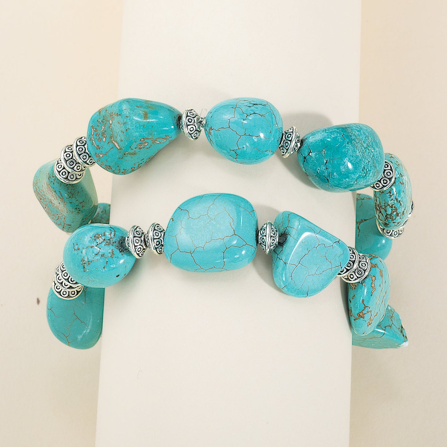 Magnesite Turquoise Stretch Bracelets Set of 2