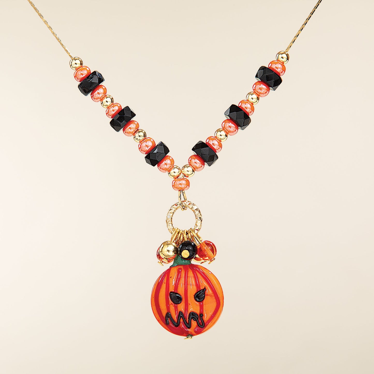 Murano Glass Beaded Pumpkin Necklace