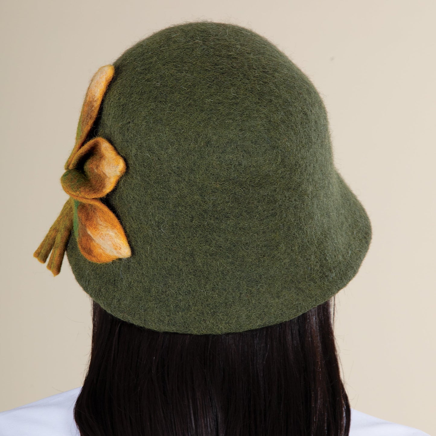 Evie Leaf Design Green Wool Cloche (Preorder)