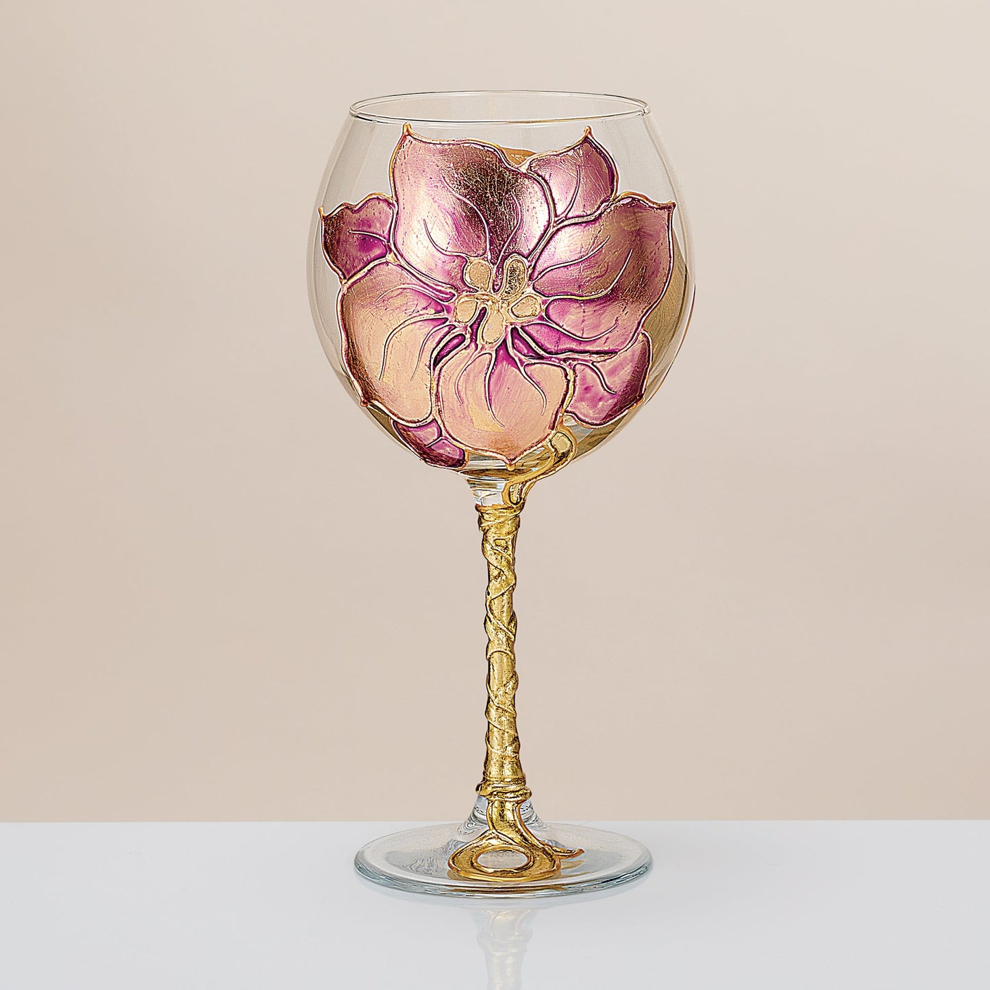 Hand-Gilded Purple Petunia Wine Glass