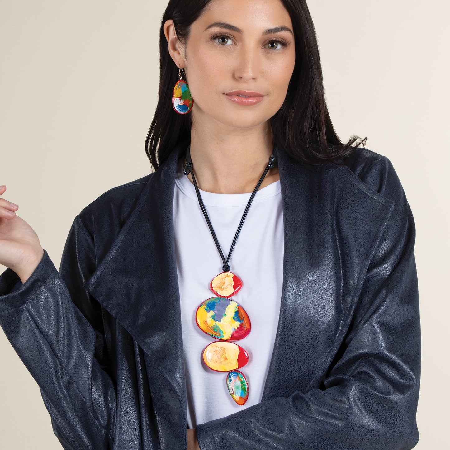 Hand-Marbled Rainbow Resin Necklace & Earrings Set