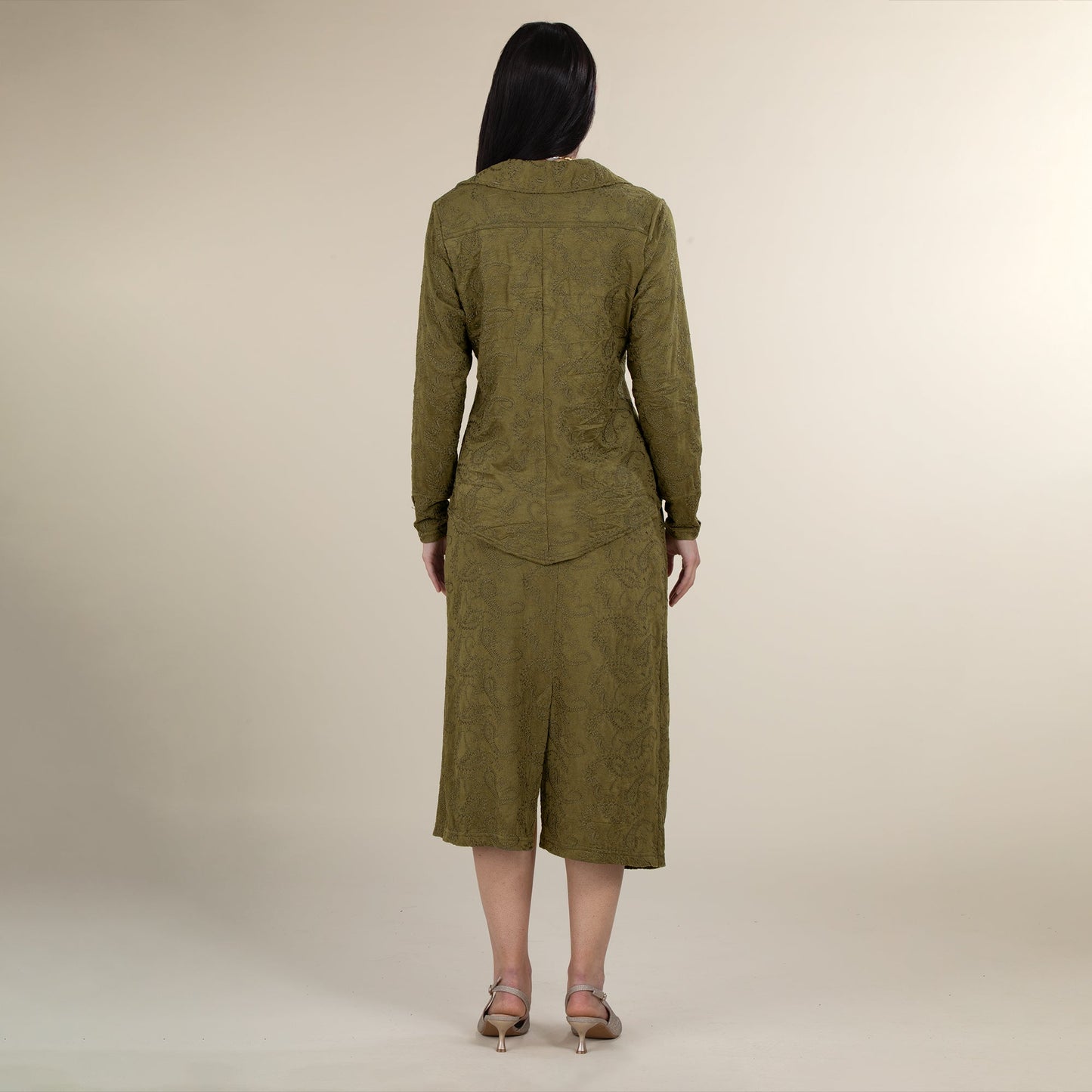 Paisley Patterned Olive Green Suede Popover Blouse