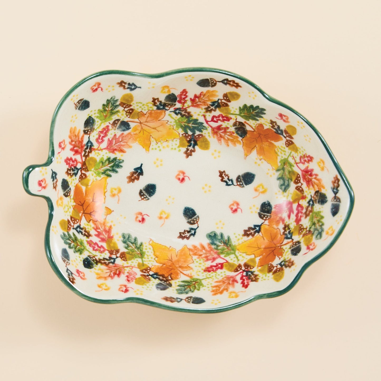 Polish Pottery Fancy Foliage Acorn Dish