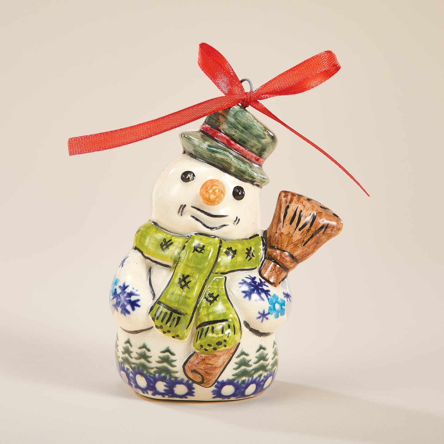 Polish Pottery Gingerbread Village Snowman Ornament (Preorder)