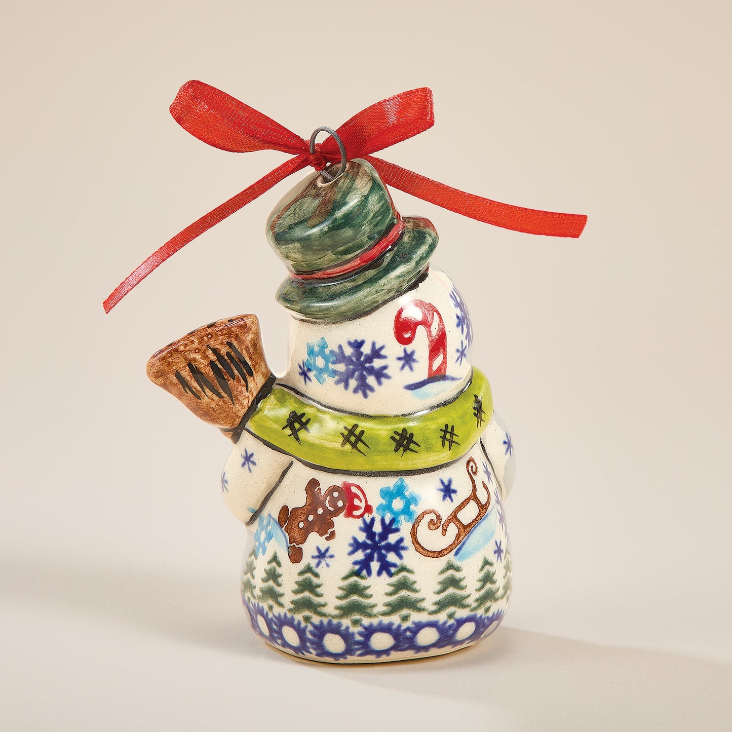 Polish Pottery Gingerbread Village Snowman Ornament (Preorder)