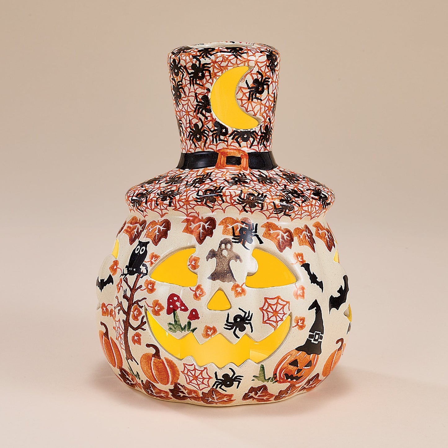 Polish Pottery Enchanting Pumpkins Mini Jack O' Lantern with Top Hat