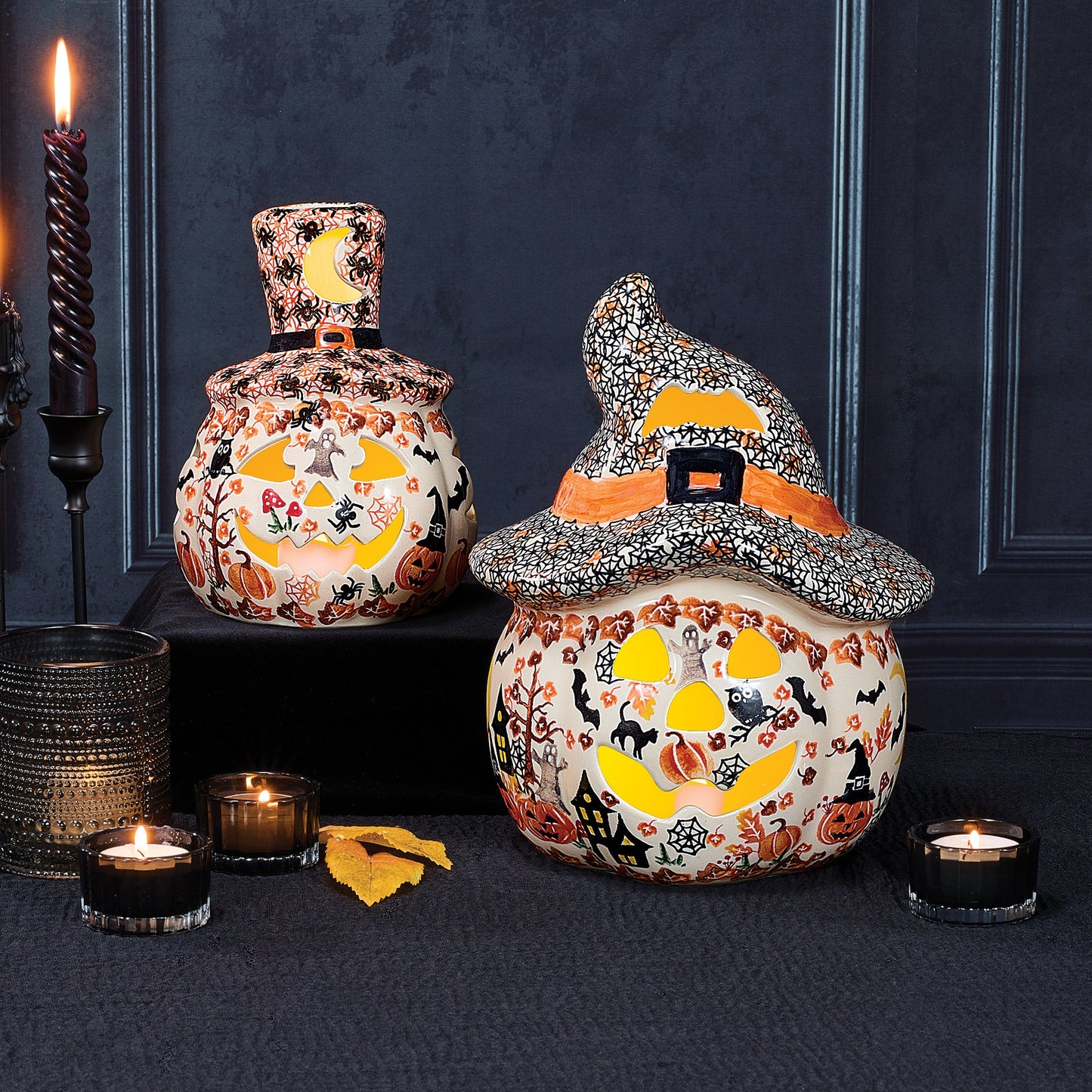 Polish Pottery Enchanting Pumpkins Mini Jack O' Lantern with Top Hat