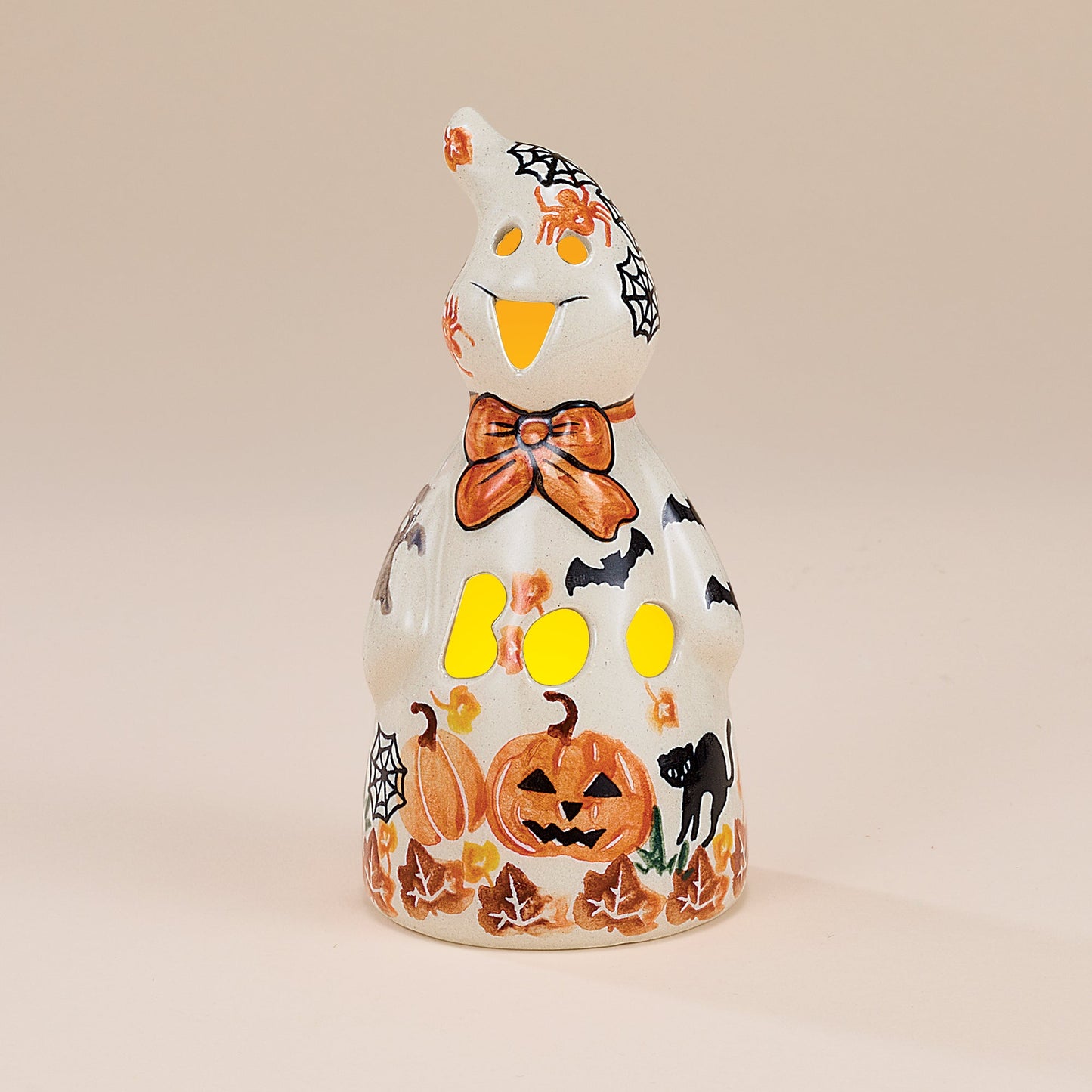 Polish Pottery Enchanting Pumpkins Boo Ghost Luminary