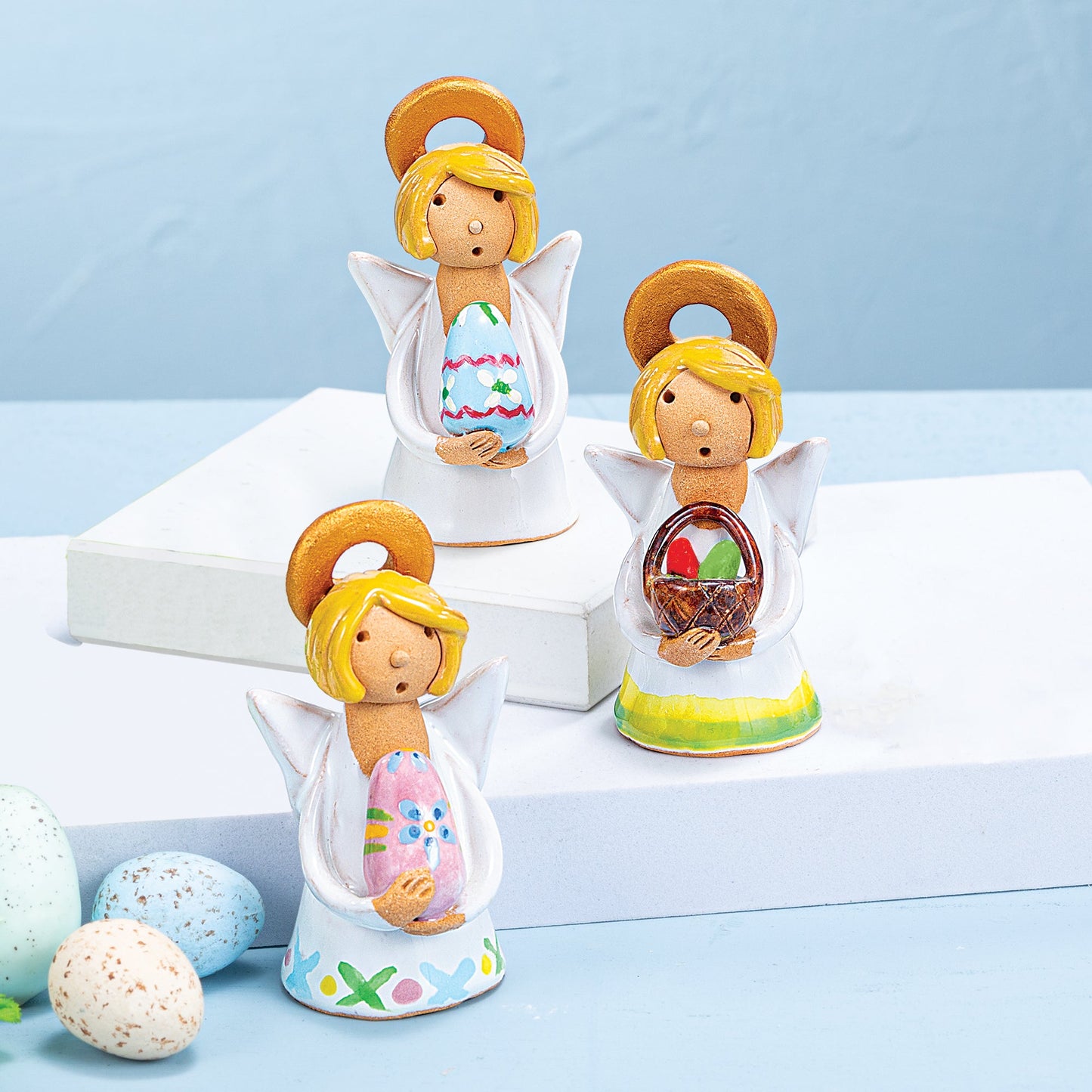 Polish Pottery Easter Angel With Blue Egg Bogna