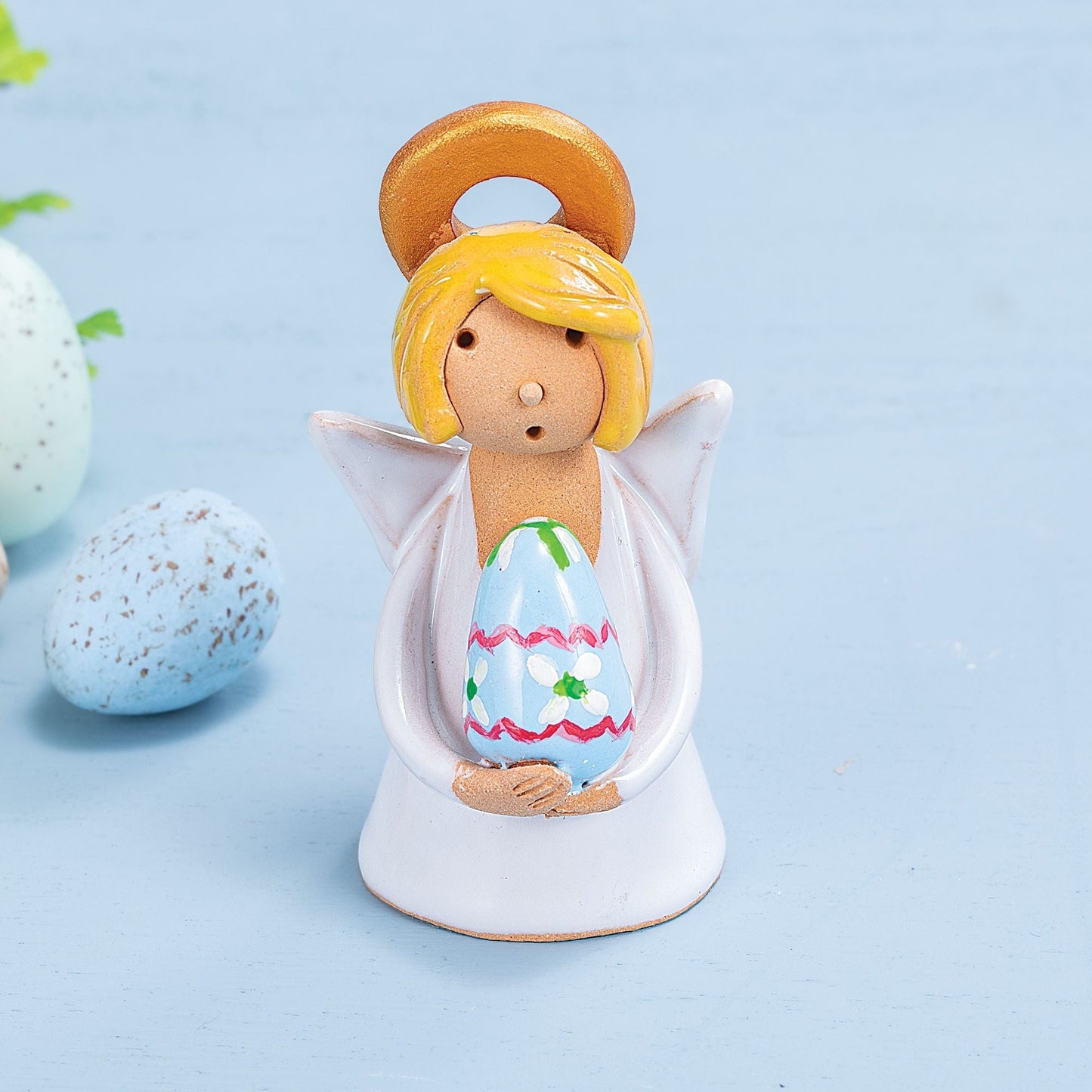 Polish Pottery Easter Angel With Blue Egg Bogna