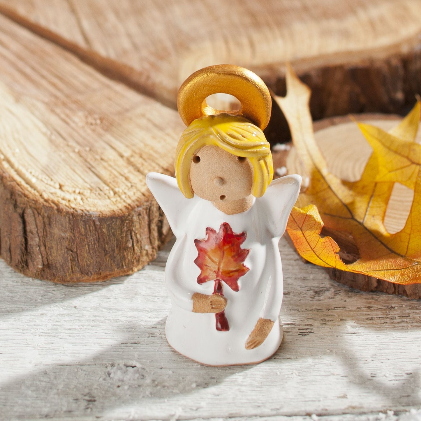 Polish Pottery Angel With Leaf Lena