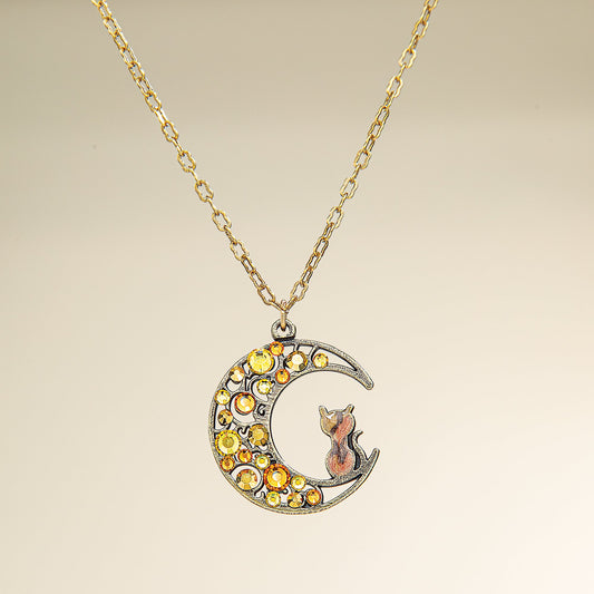 Harvest Moon Cat Silhouette Necklace