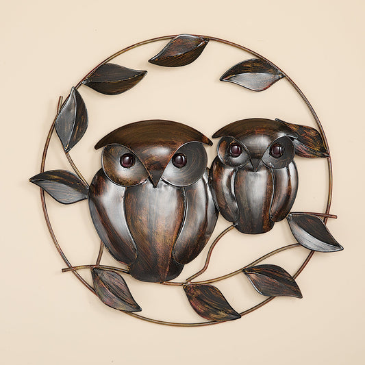 Flamed Metal Owl Duo Wall Art