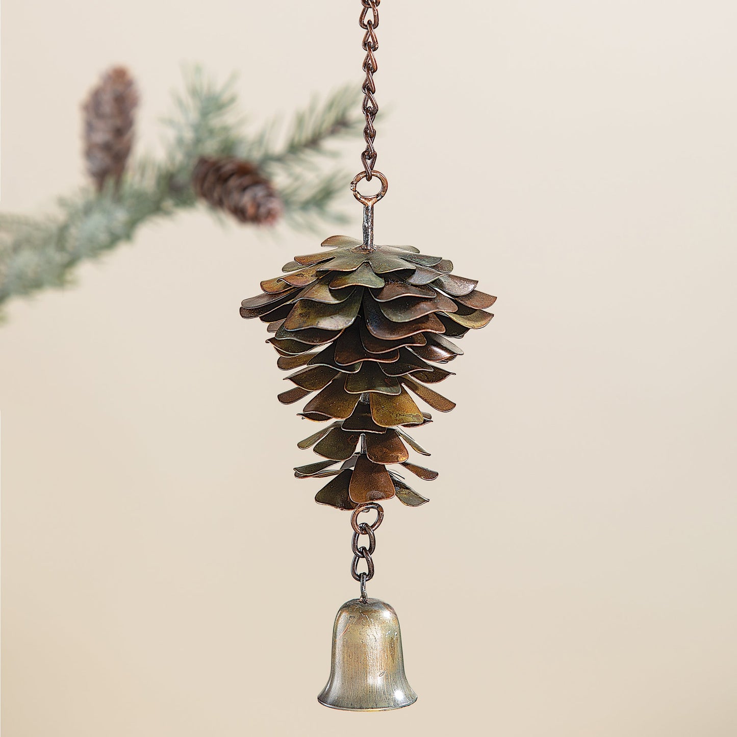 Flamed Metal Pinecone Bell Ornament
