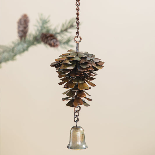Flamed Metal Pinecone Bell Ornament