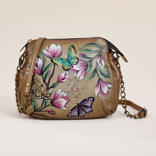 Hand-Painted Butterflies & Crocuses Crossbody