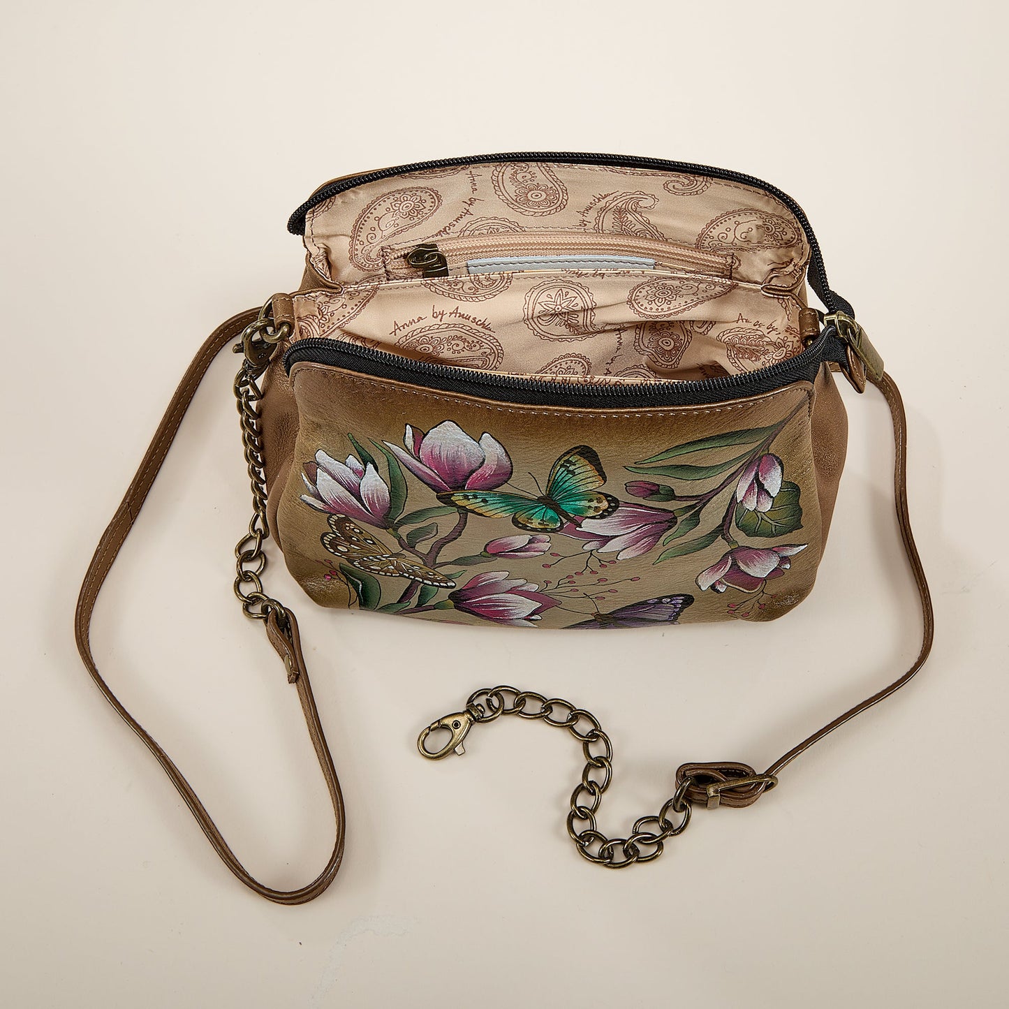 Hand-Painted Butterflies & Crocuses Crossbody
