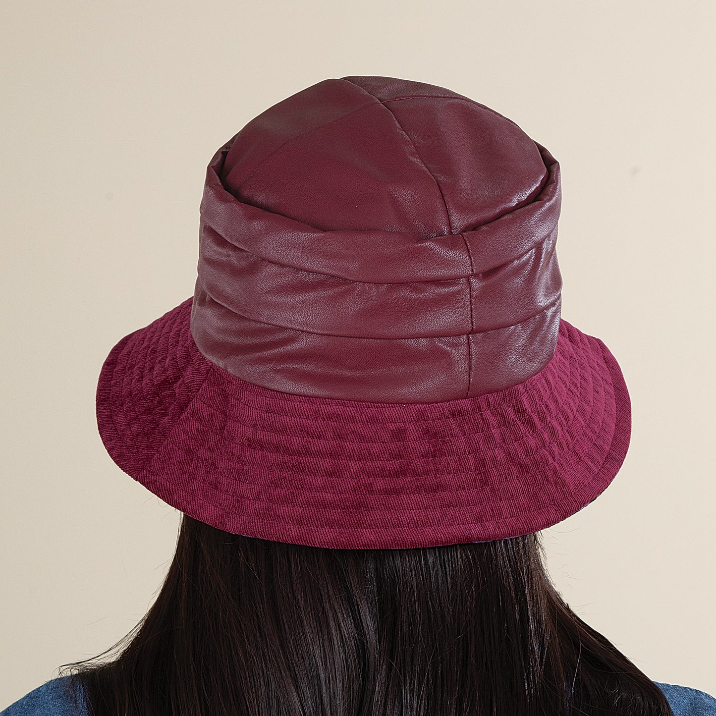 Antonia Burgundy Italian Suede-Brimmed Bucket Hat