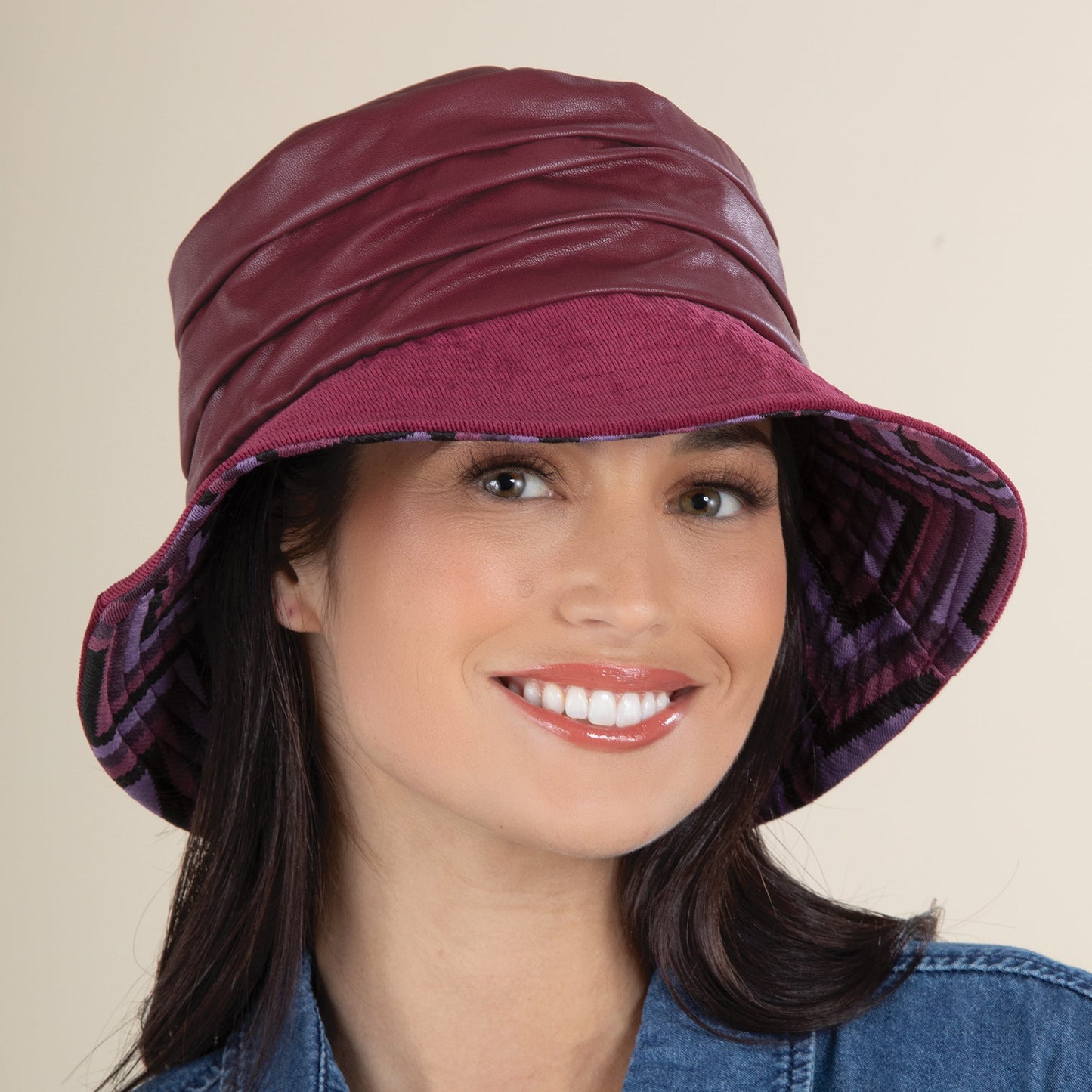 Antonia Burgundy Italian Suede-Brimmed Bucket Hat