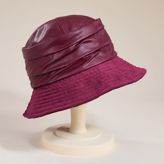 Antonia Burgundy Italian Suede-Brimmed Bucket Hat