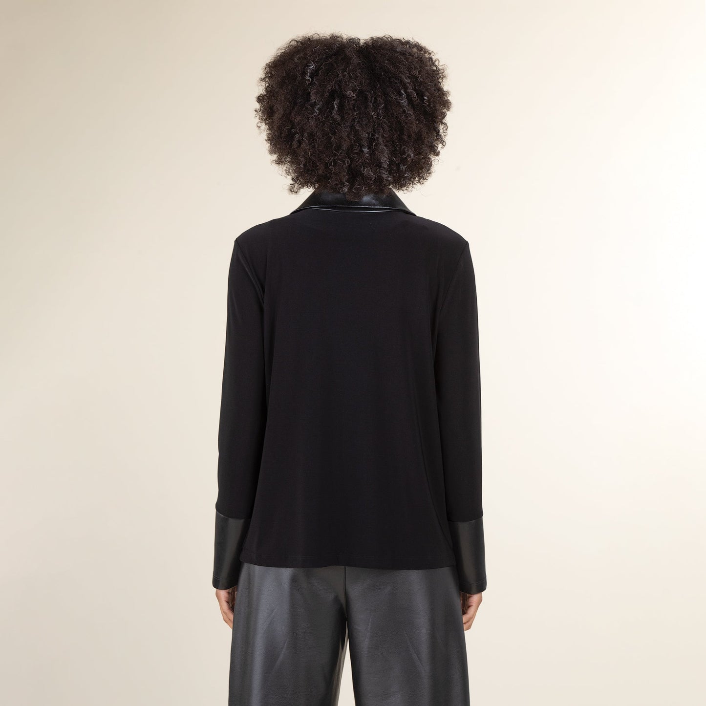 Mixed Materials Vegan Leather Zip Front Jacket