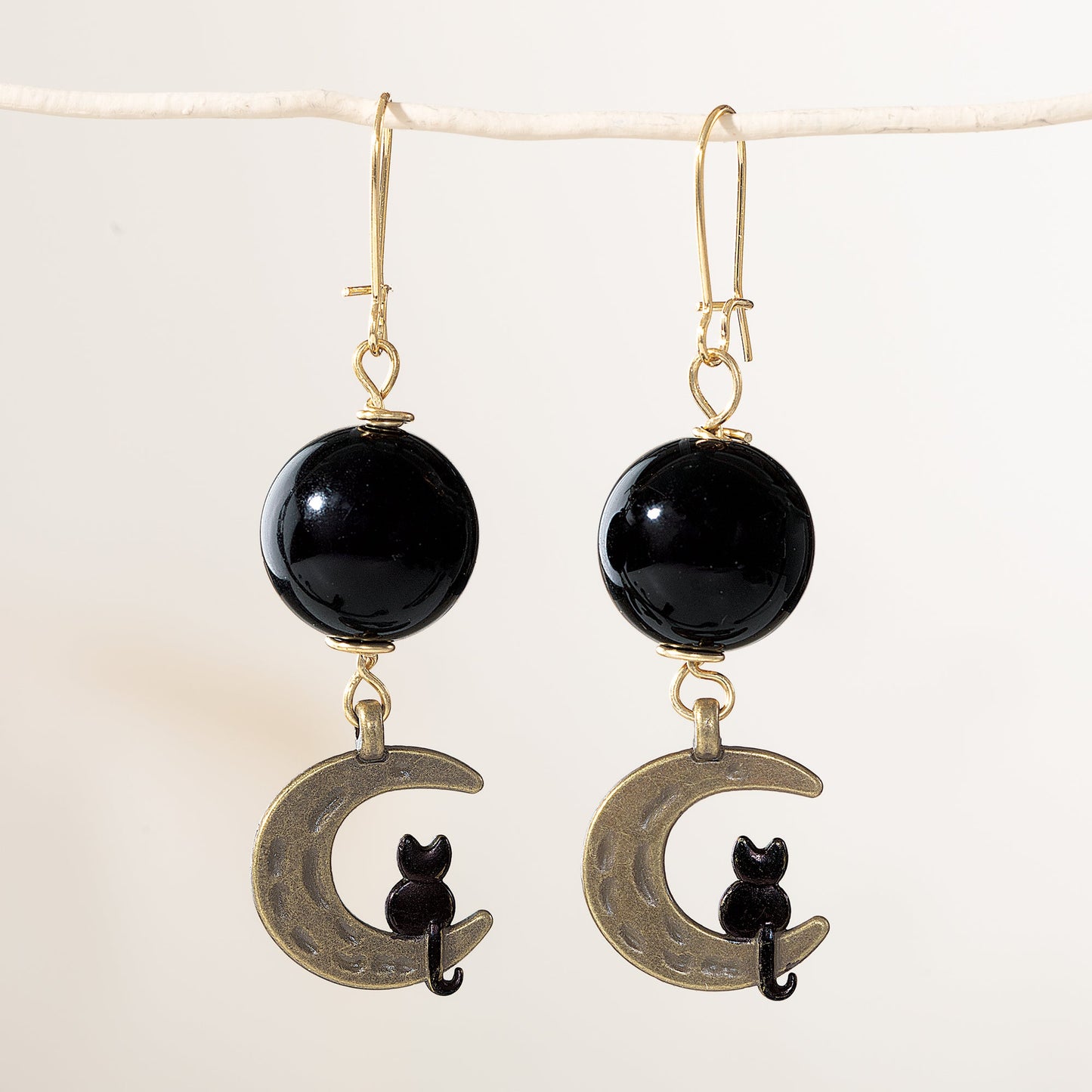 Kitty Cats on Crescent Moon Earrings