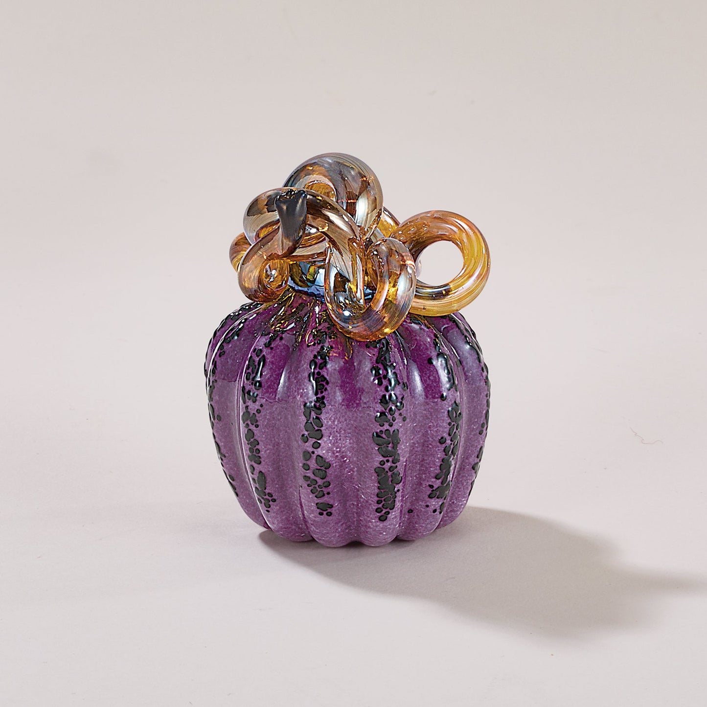 Hand-Blown Glass Petite Striped Plum Pumpkin