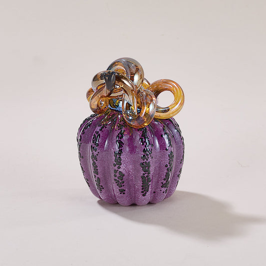 Hand-Blown Glass Petite Striped Plum Pumpkin