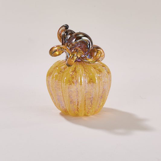 Hand-Blown Glass Petite Ethereal Yellow Pumpkin