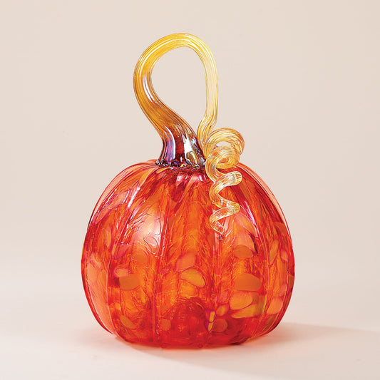 Hand-Blown Glass Orange Iridescent Pumpkin