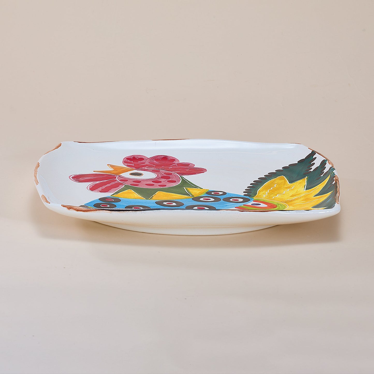 Rainbow Rooster Ceramic Platter