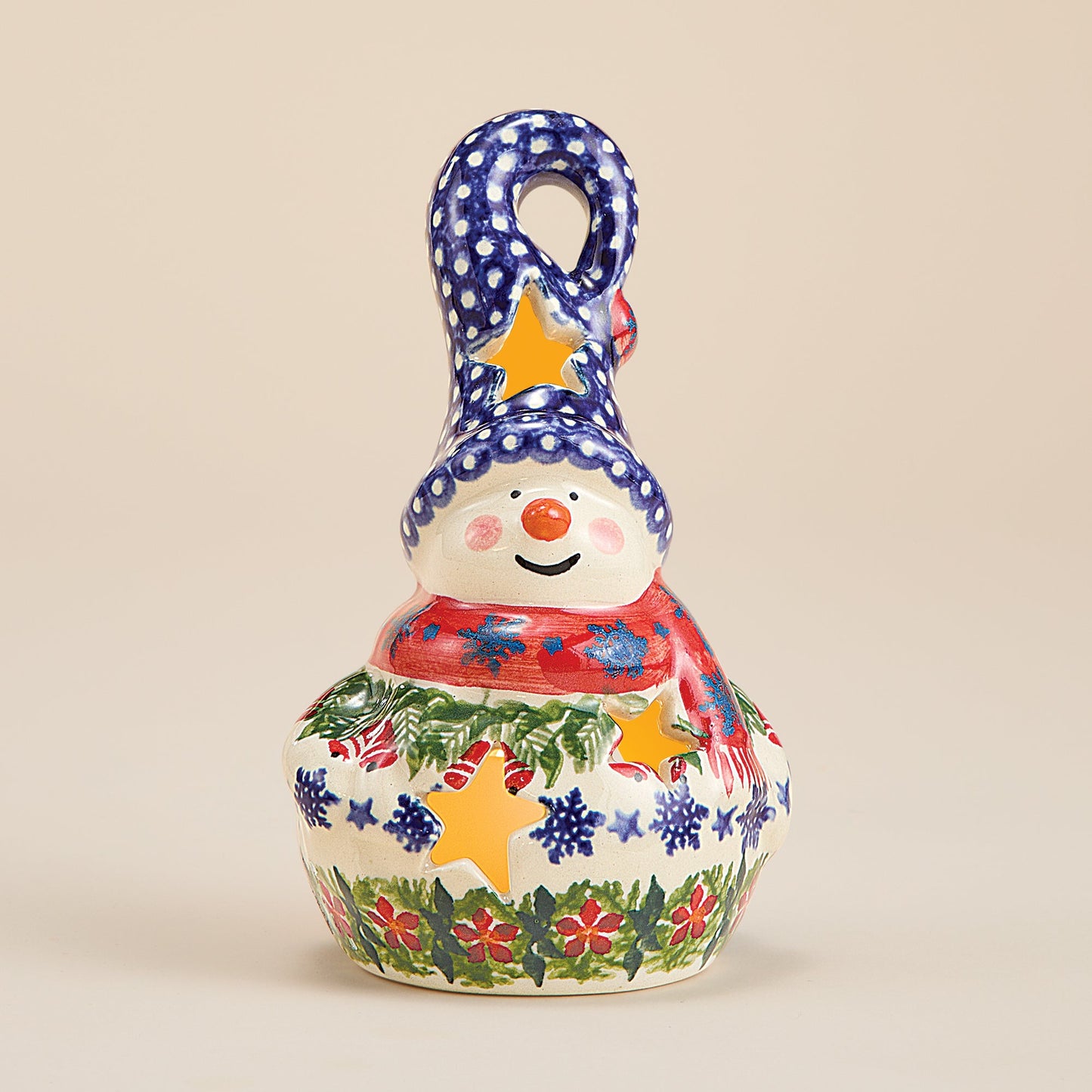 Polish Pottery Jingle Bell Snowman Luminary (Preorder)