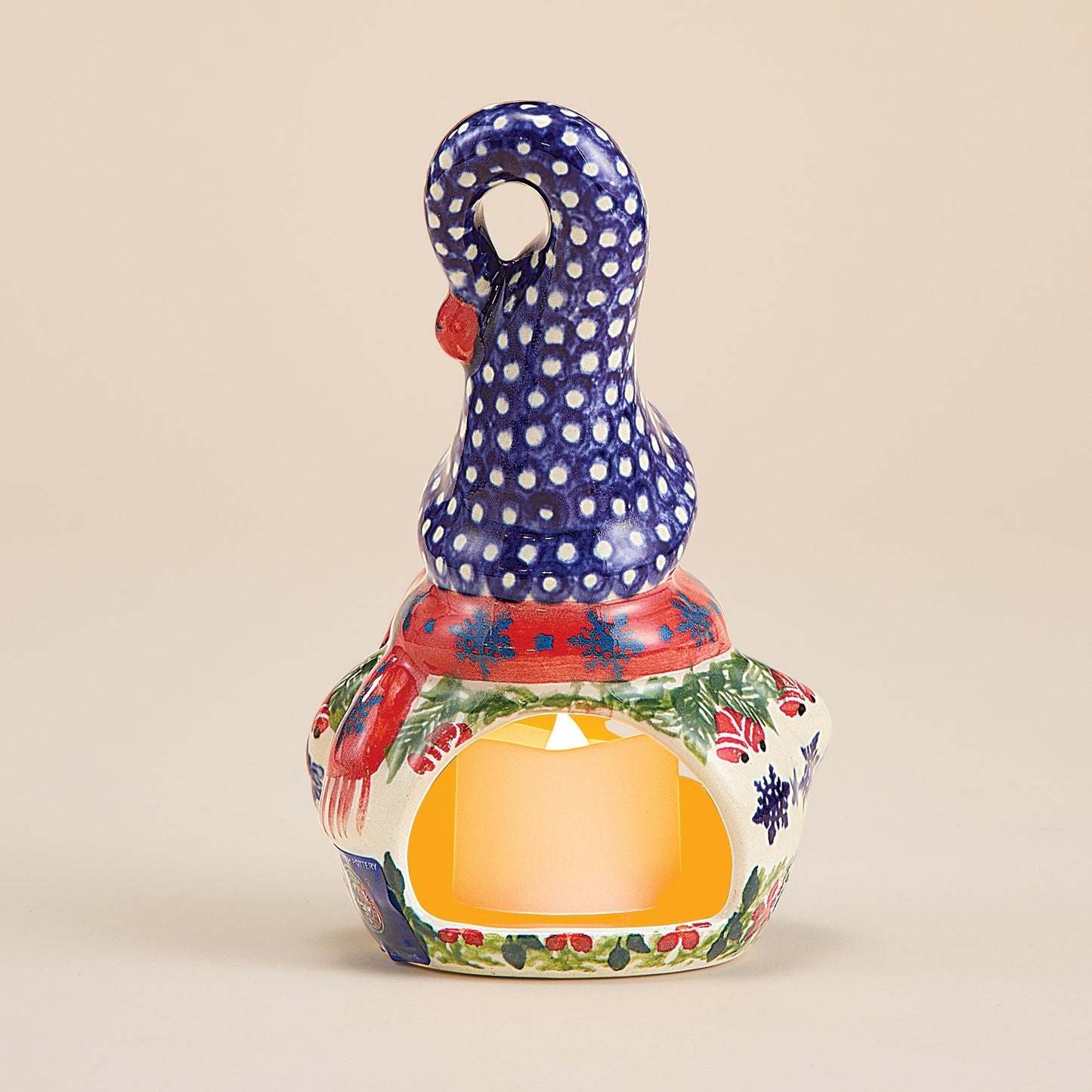 Polish Pottery Jingle Bell Snowman Luminary (Preorder)