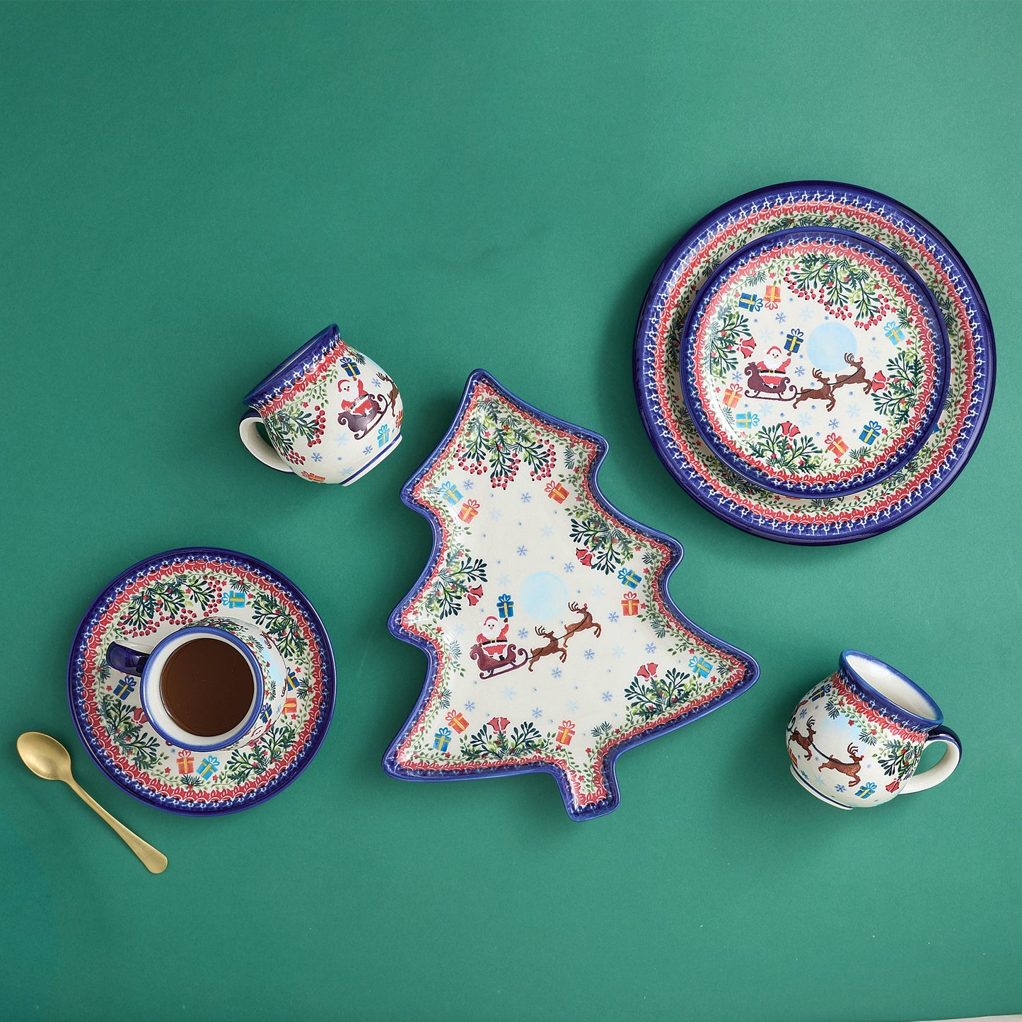 Polish Pottery Dashing All The Way Mug & Plate Set (Preorder)