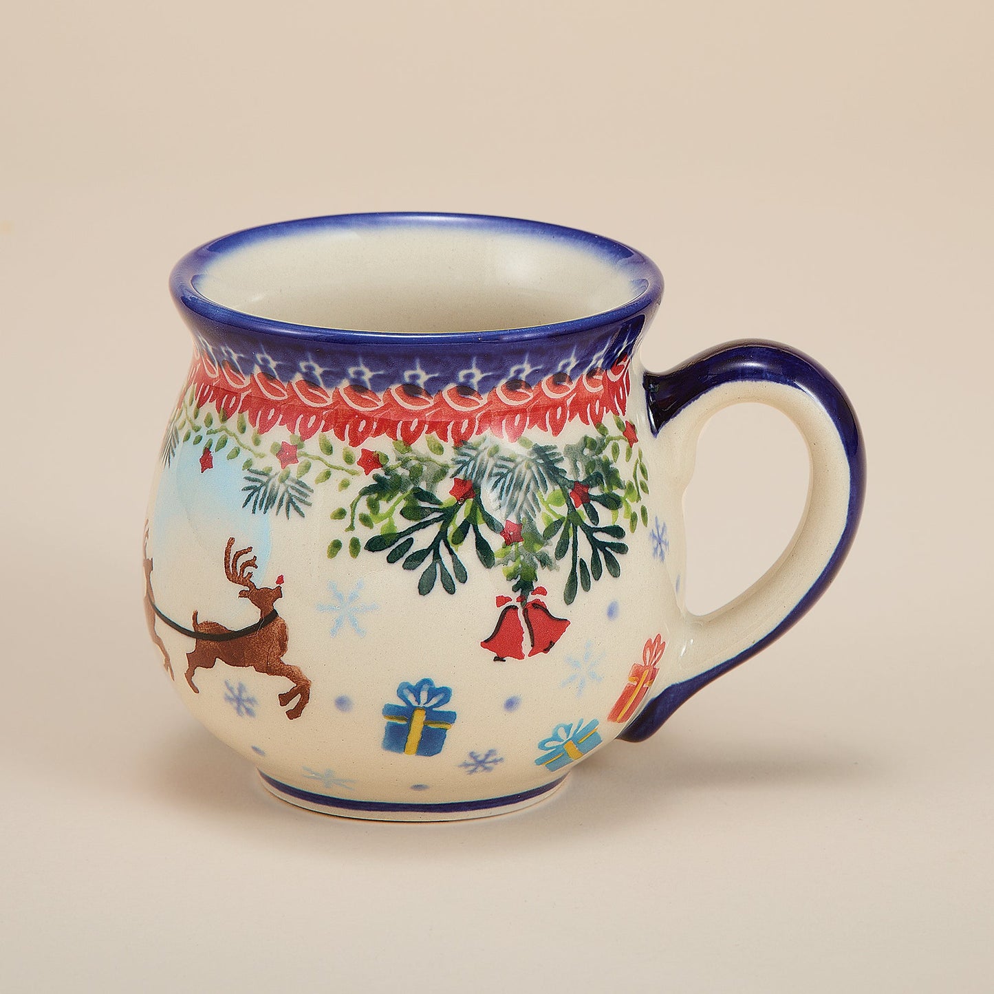 Polish Pottery Dashing All The Way Bubble Mug, 11oz. (Preorder)