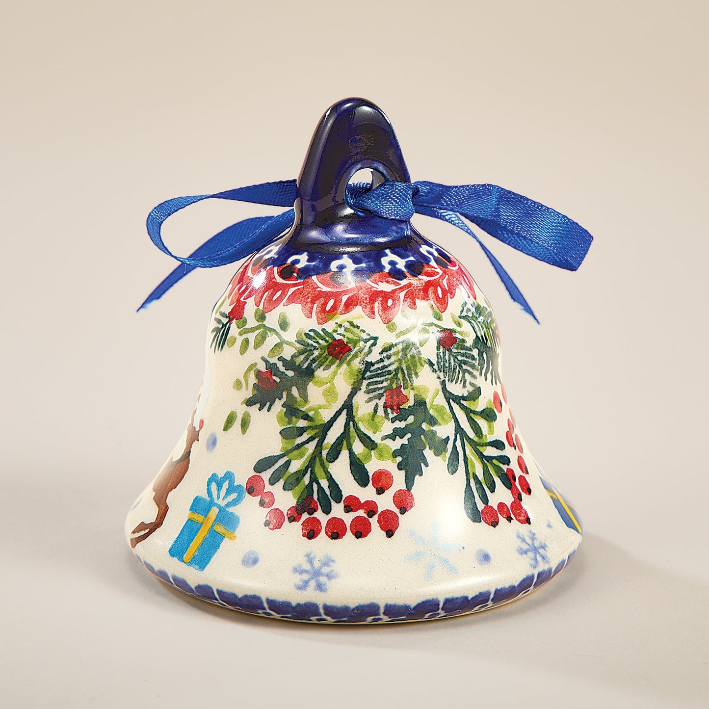 Polish Pottery Dashing All The Way Bell Ornament (Preorder)