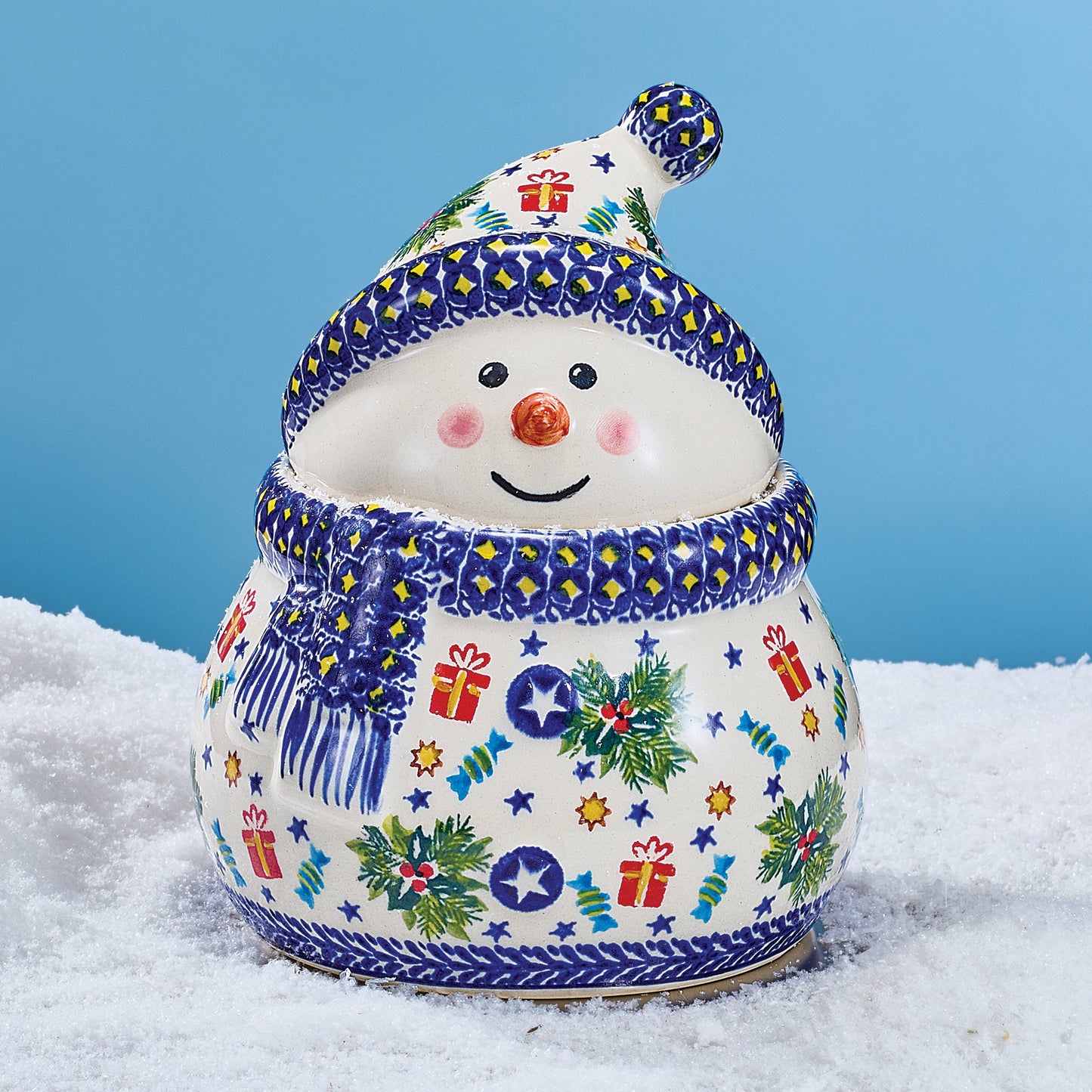 Polish Pottery Holiday Treats Snowman Cookie Jar (Preorder)