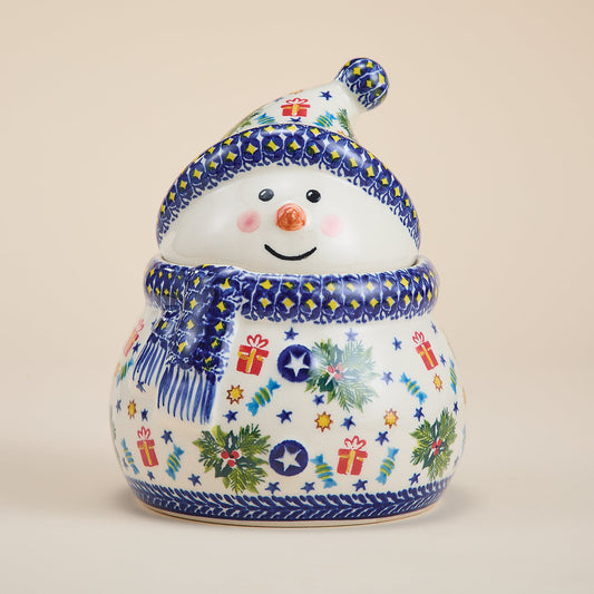 Polish Pottery Holiday Treats Snowman Cookie Jar (Preorder)