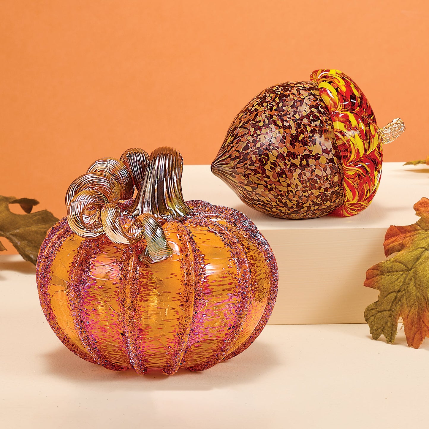 Hand-Blown Glass Sugared Maple Pumpkin