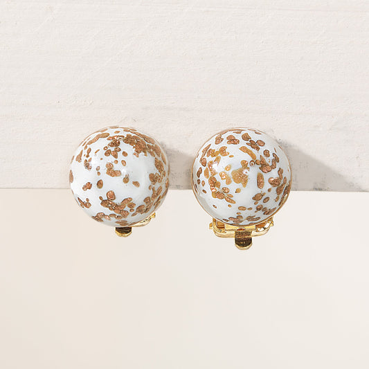 Murano Glass White Stellata Button Clip-On Earrings